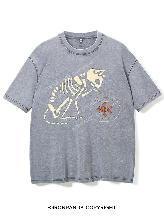 CAT AND FISH SKELETON VINTAGE GYM SHIRT