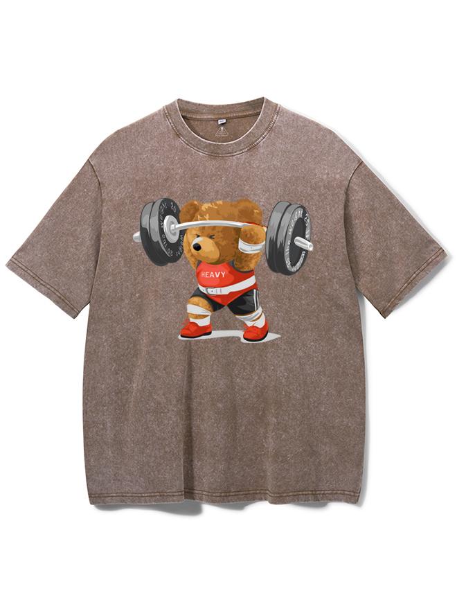 bear weightlifting Washed Gym Shirt