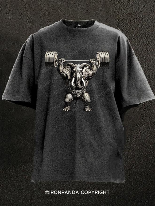 barbell Weightlifting Elephant Washed Gym Shirt