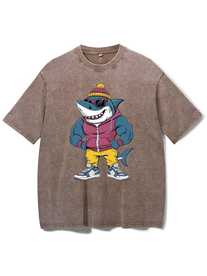 Muscular Shark Washed Gym Shirt