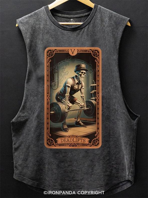 Retro tarot skeleton weightlifting SCOOP BOTTOM COTTON TANK