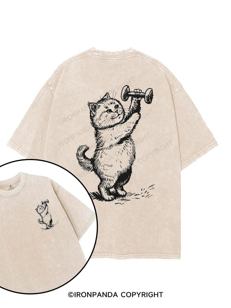 Cat Weightlifting  printed Gym Shirt