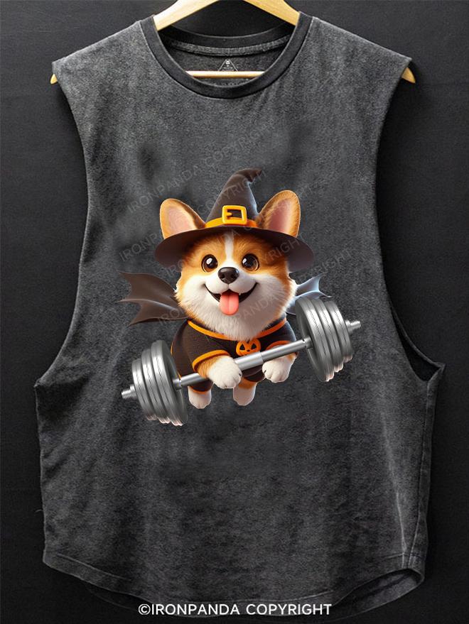 weightlifting corgi Halloween SCOOP BOTTOM COTTON TANK