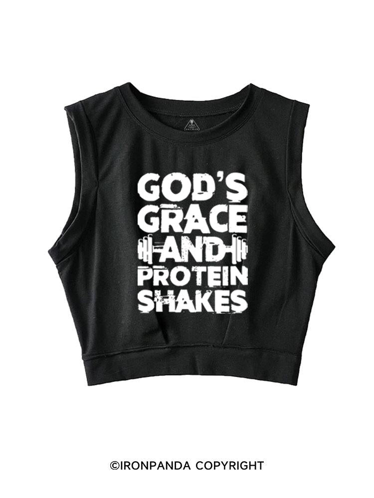 GOD'S GRACE AND PROTEIN SHAKE SLEEVELESS CROP TOPS