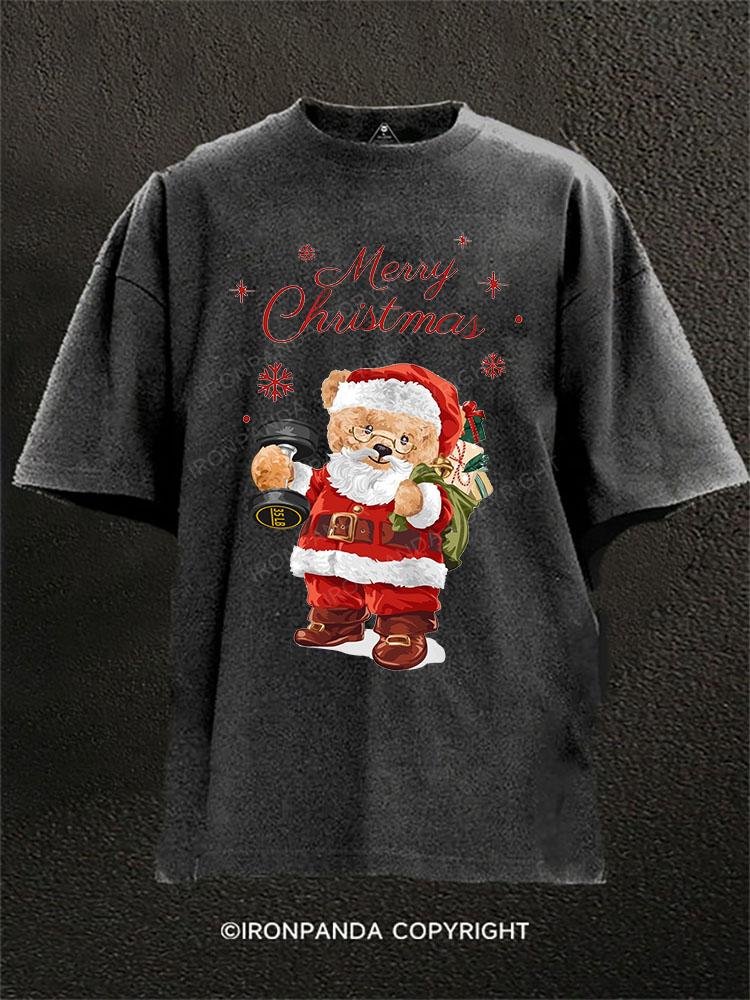 bear Merry Christmas Washed Gym Shirt