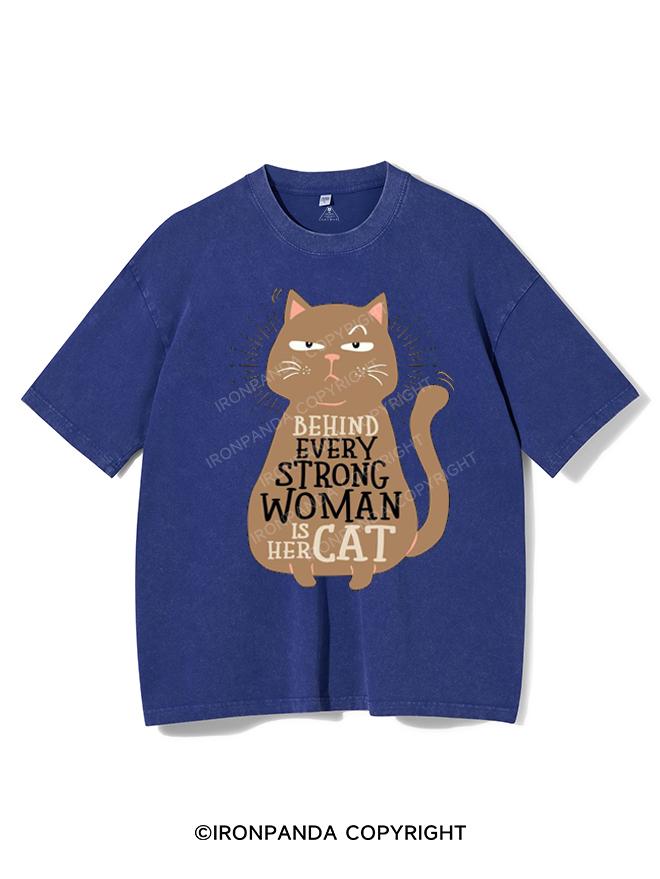 BEHIND EVERY STRONG WOMEN IS HER CAT VINTAGE GYM SHIRT