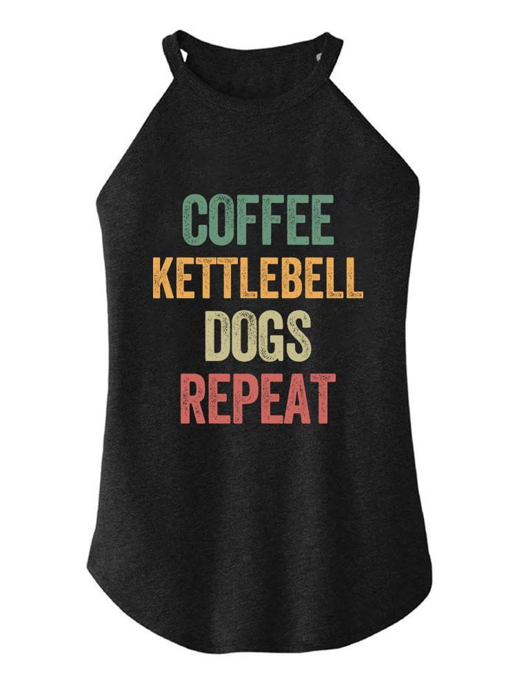 Coffee kettlebell dogs repeat TRI ROCKER COTTON TANK