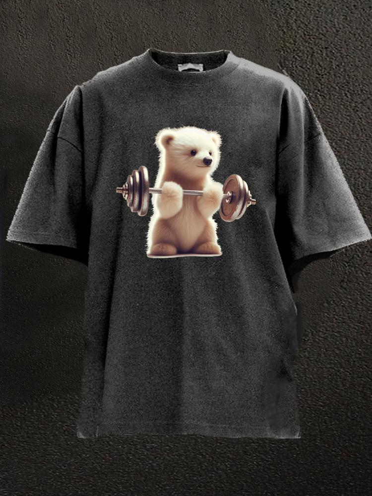 barbell weightlifting polar bear Washed Gym Shirt