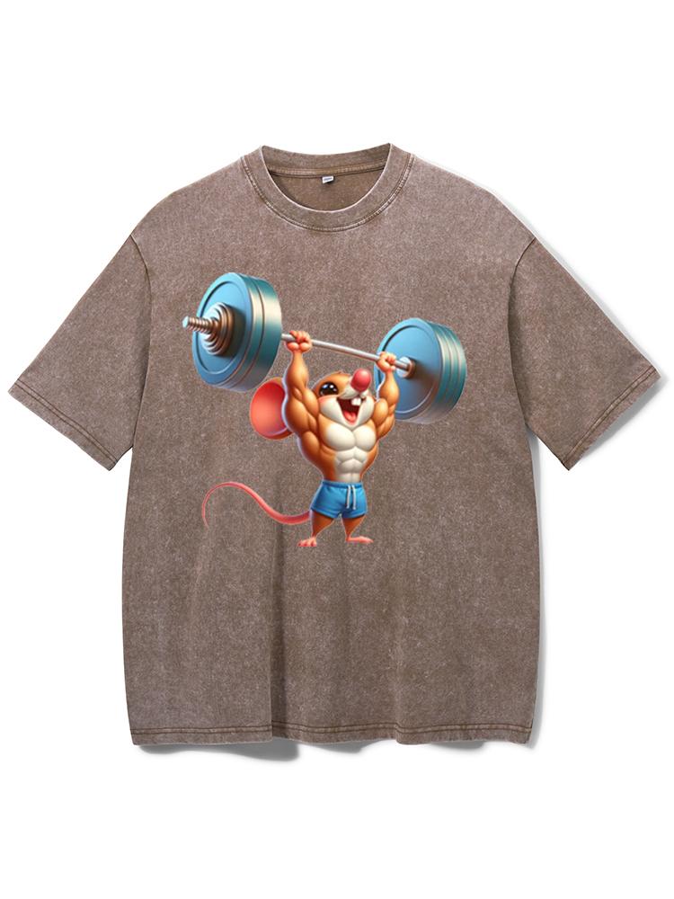 Muscular Mouse Lifting Washed Gym Shirt