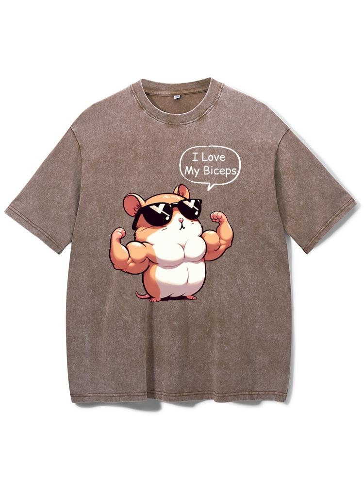 Big Biceps Cute Hamster Washed Gym Shirt