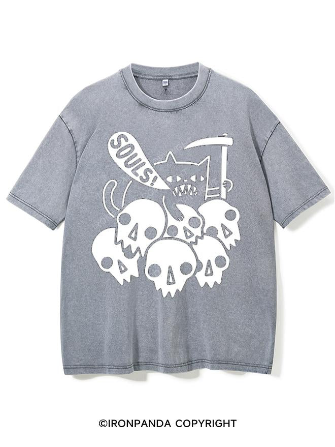 SOULS！CAT AND SKELETON VINTAGE GYM SHIRT