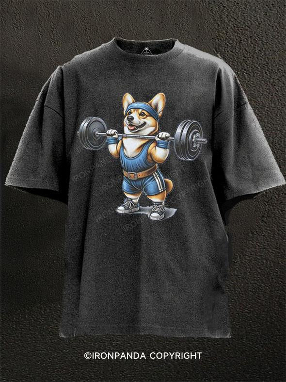 Gym Corgi Washed Gym Shirt