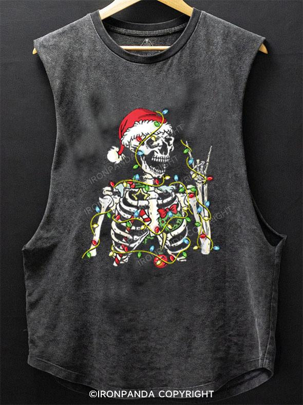 SKELETON WITH CHRISTMAS LIGHTS SCOOP BOTTOM COTTON TANK