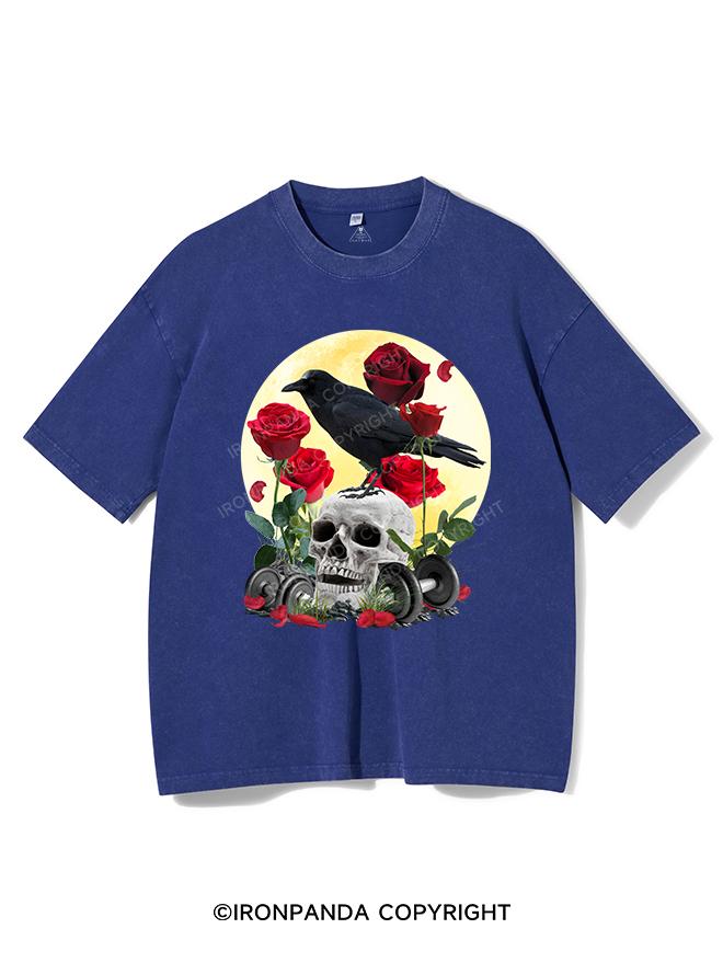 CROW ROSES SKELETON VINTAGE GYM SHIRT