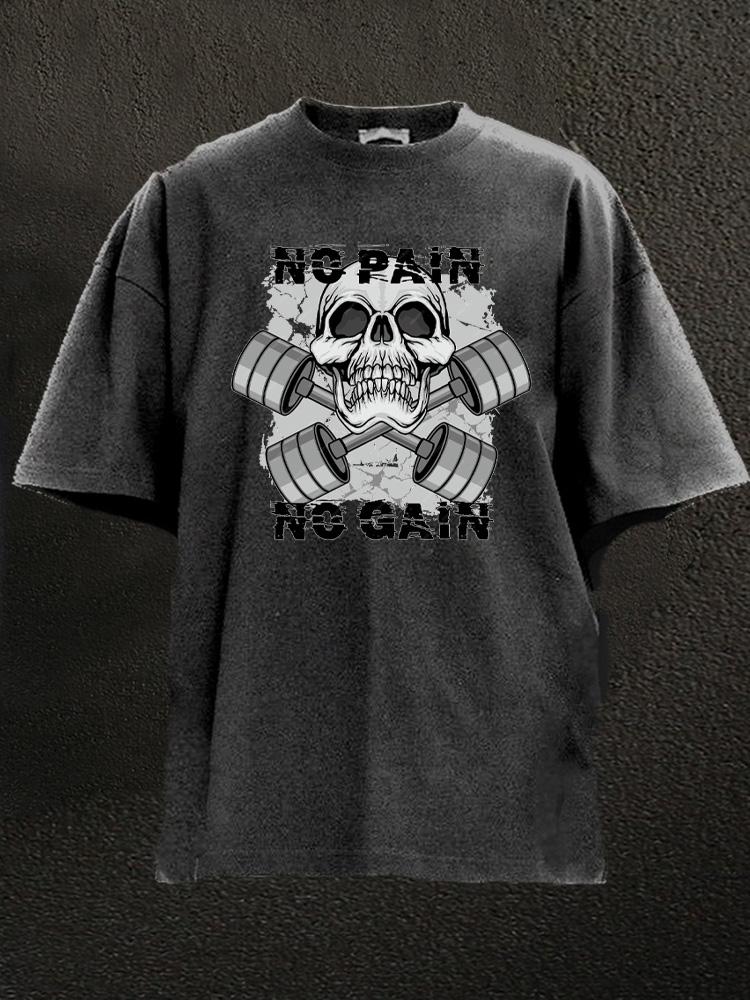 No Pain No Gain Skull Washed Gym Shirt