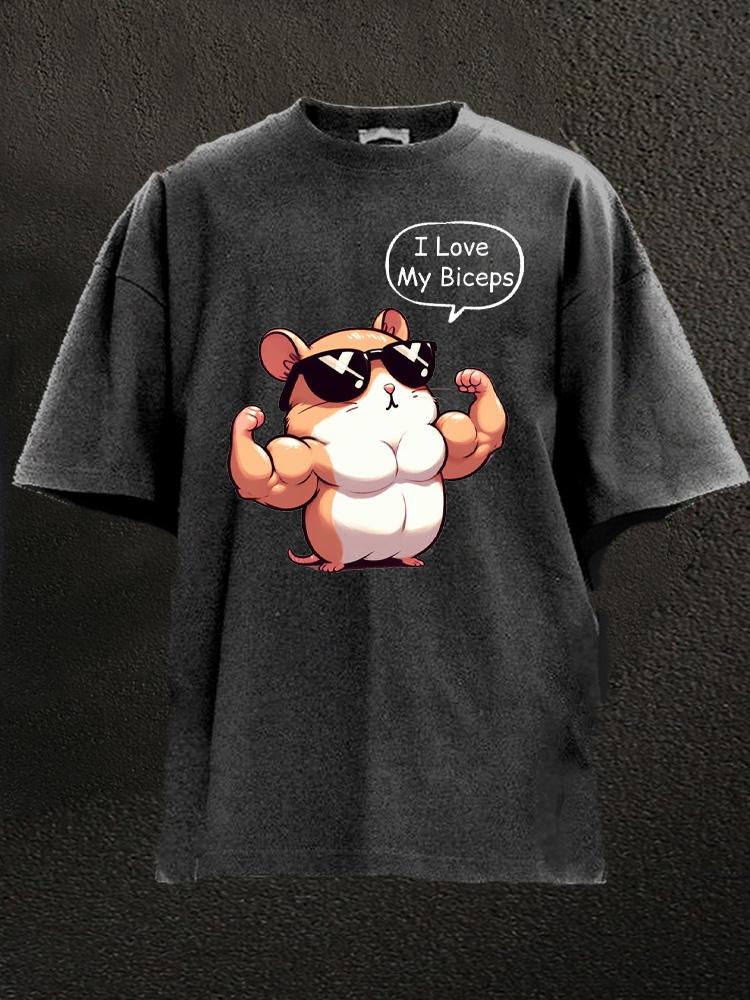 Big Biceps Cute Hamster Washed Gym Shirt