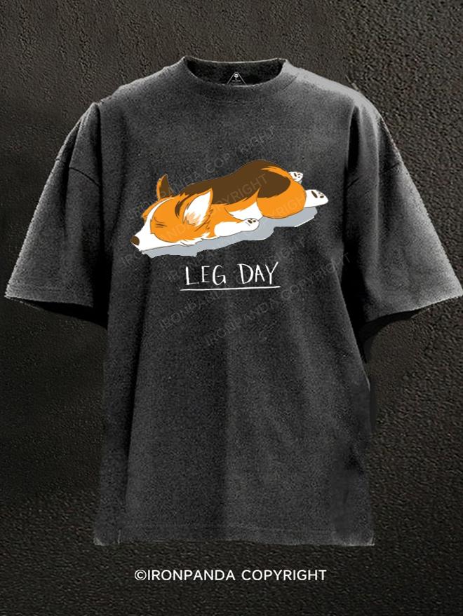 Leg Day Corgi Washed Gym Shirt