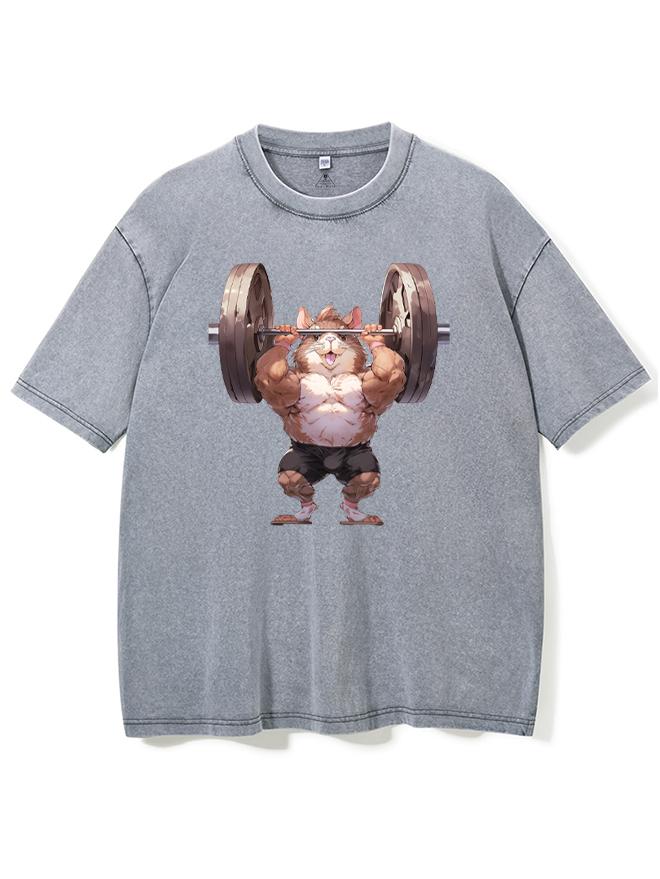 Strong Hamster with barbell Washed Gym Shirt