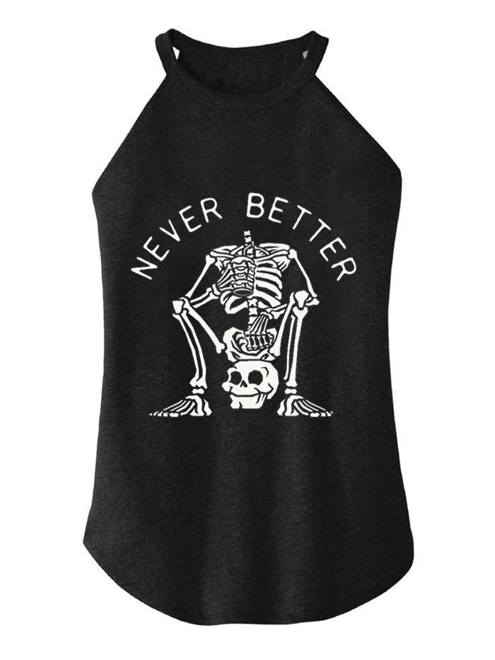 skeleton sitting on own skull ROCKER COTTON TANK