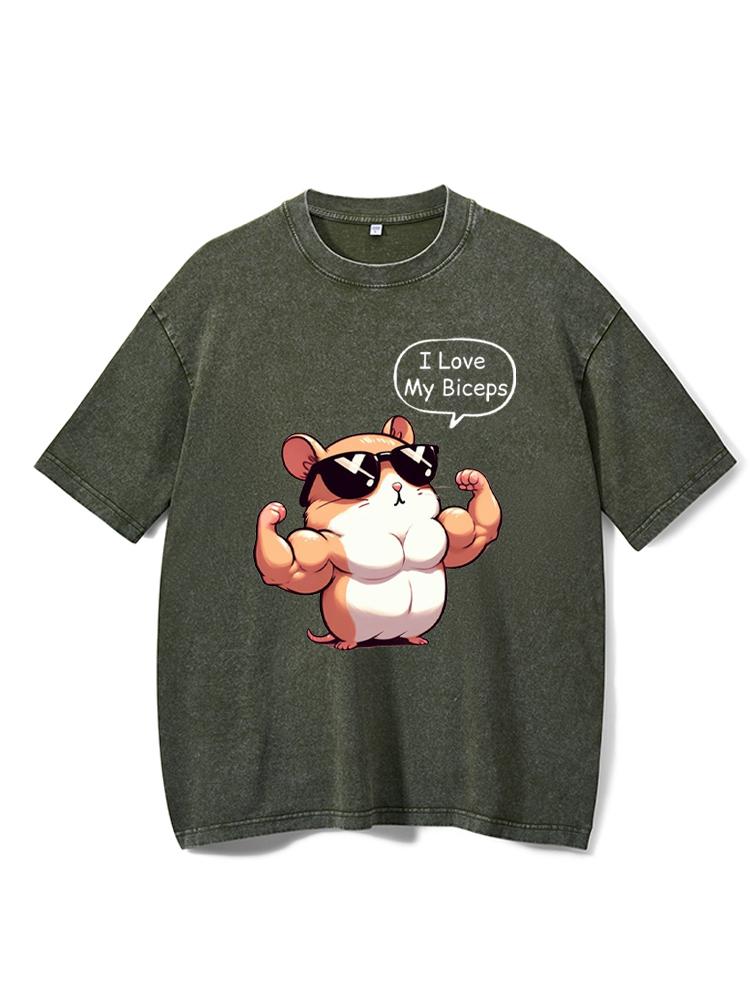 Big Biceps Cute Hamster Washed Gym Shirt