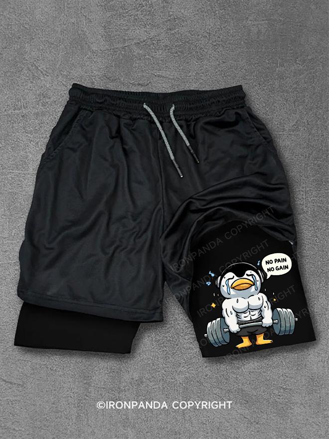 no pain no gain workout penguin Performance Training Shorts