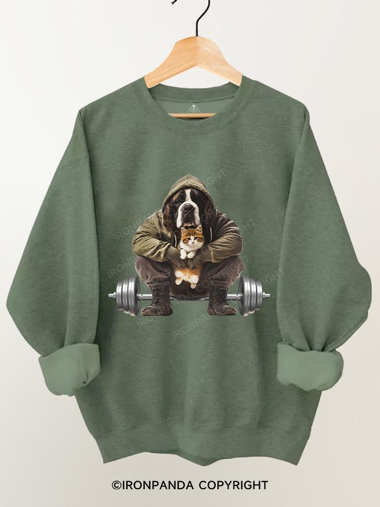 Saint Bernard and kitten barbell Gym Sweatshirt