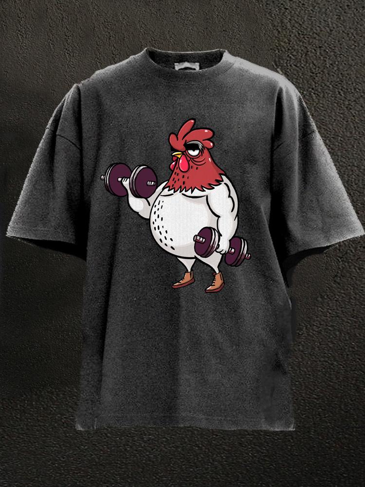 fat rooster lift heavy Washed Gym Shirt