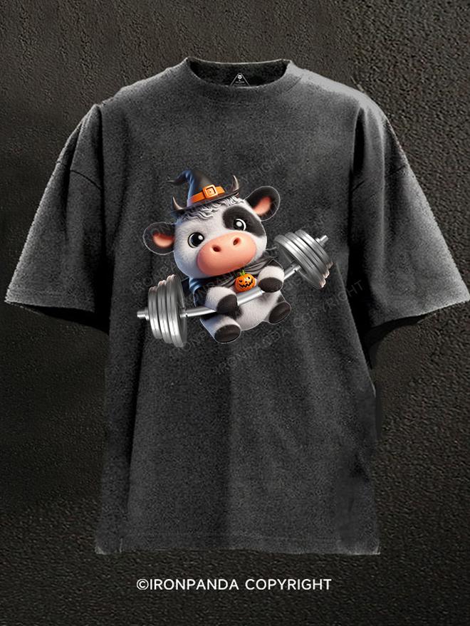 weightlifting cow Washed Gym Shirt