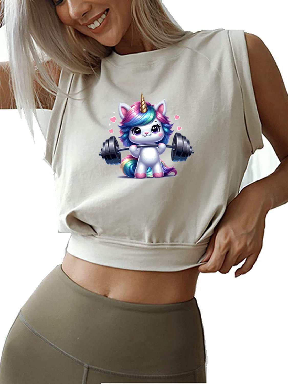 UNICORN WEIGHTLIFTING SLEEVELESS CROP TOPS