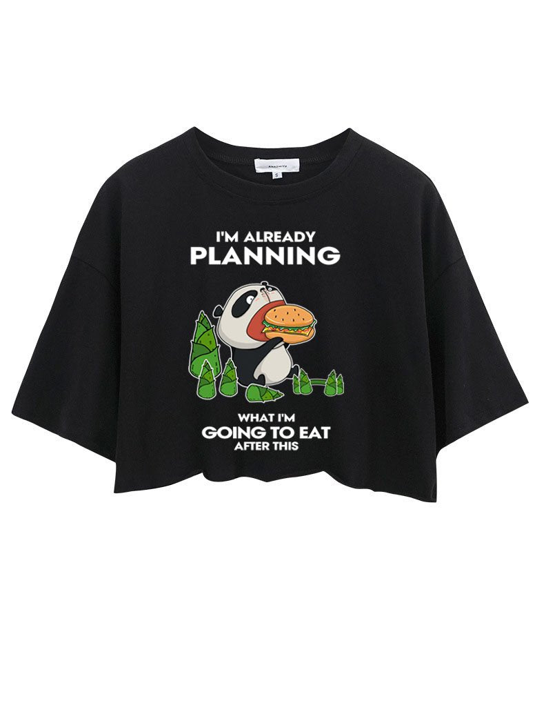 THE PANDA EATING HAMBURGER CROP TOPS