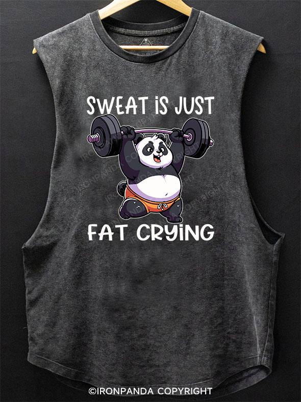 sweat is just fat weightlifting panda SCOOP BOTTOM COTTON TANK