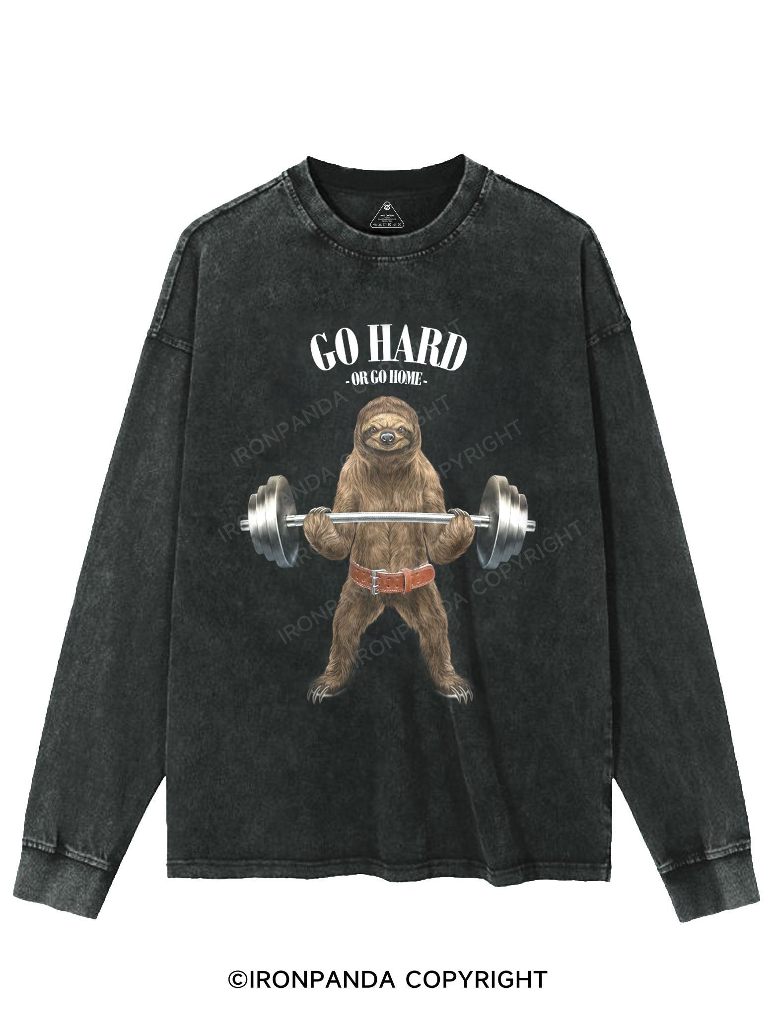 Giant Sloth Weightlifting WASHED LONG SLEEVE SHIRT