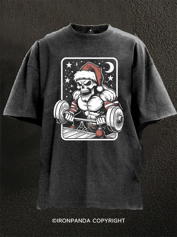 Christmas skeleton weightlifting Washed Gym Shirt