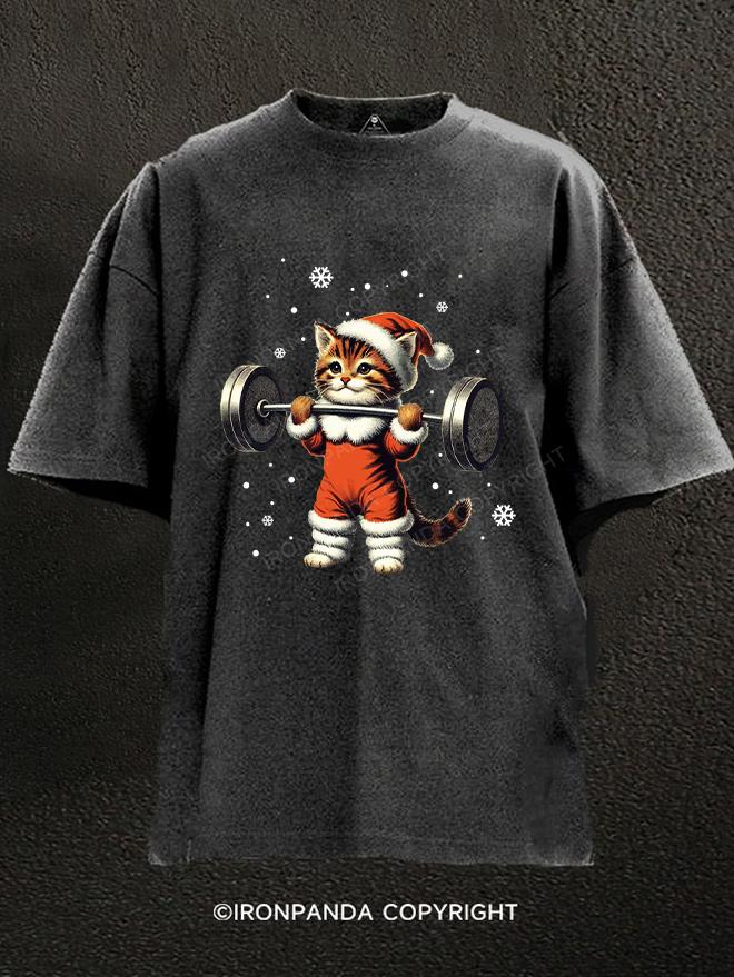 CHRISTMAS DEADLIFT cat Washed Gym Shirt