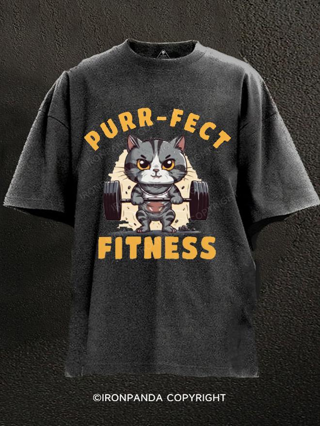 Weight Lifting Cat Washed Gym Shirt