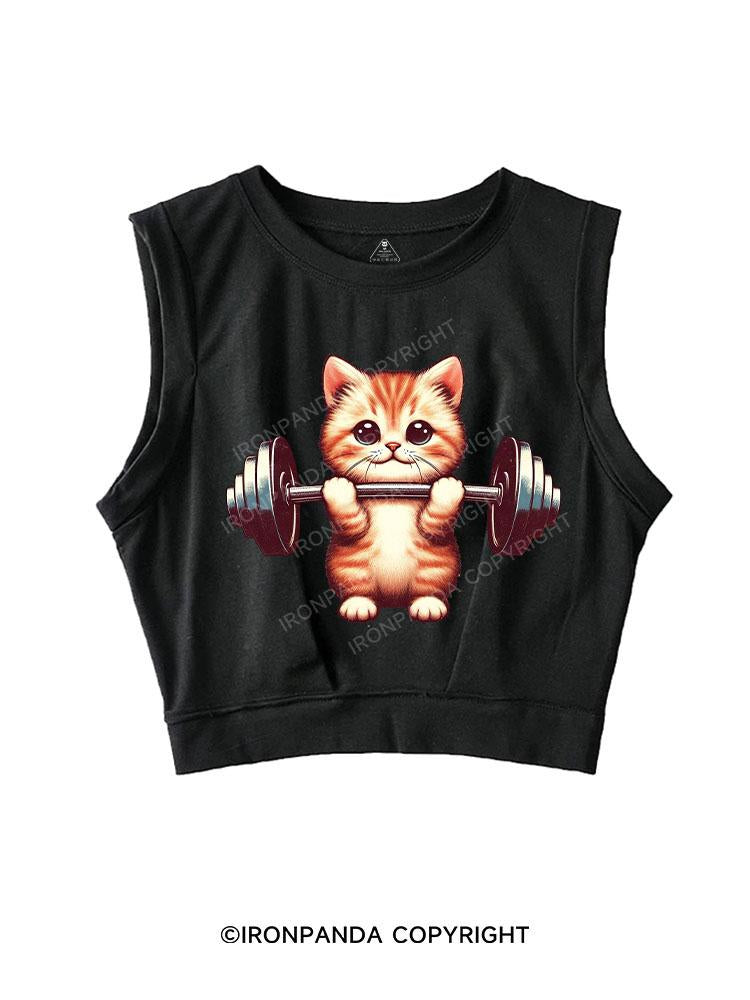 Weightlifting Cat SLEEVELESS CROP TOPS