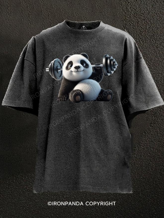 Dumbbell panda Washed Gym Shirt