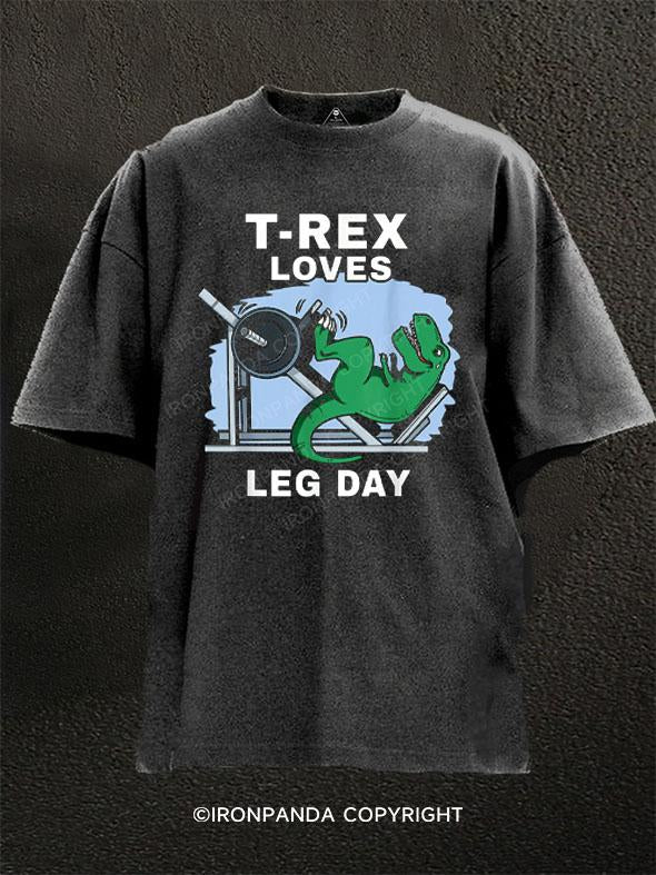 Dinosaur Loves Leg Day Washed Gym Shirt