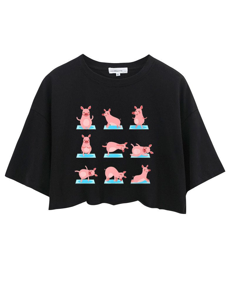 FUNNY PIG YOGA CROP TOPS