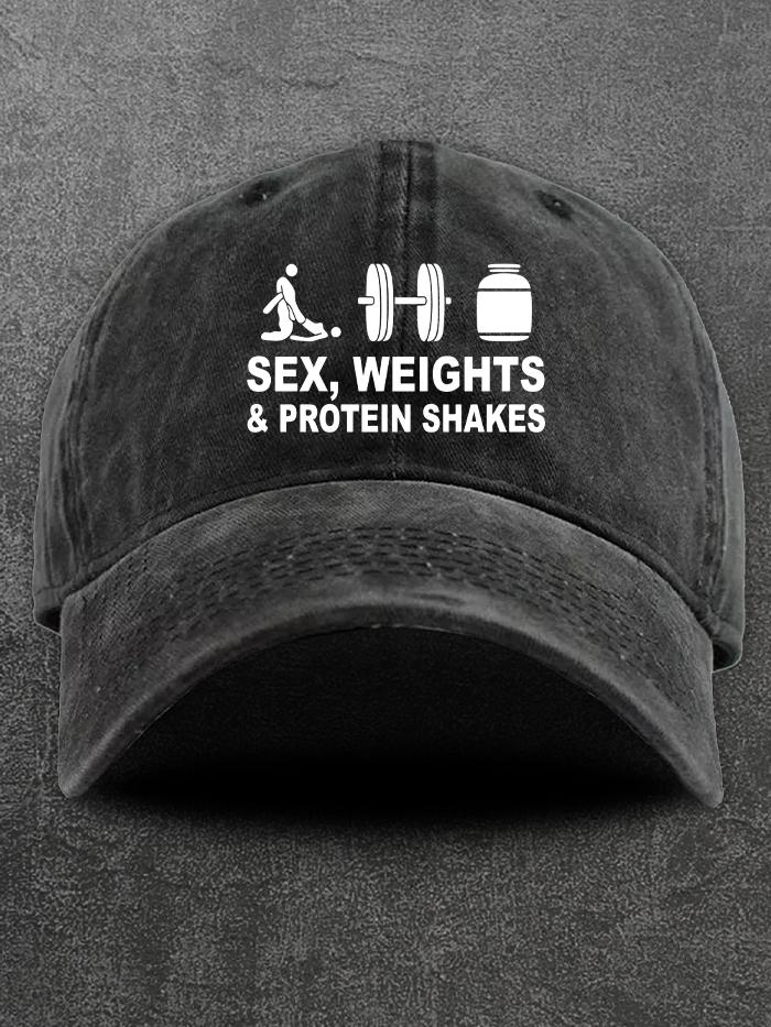 SEX WEIGHTS & PROTEIN SHAKES Washed Gym Cap