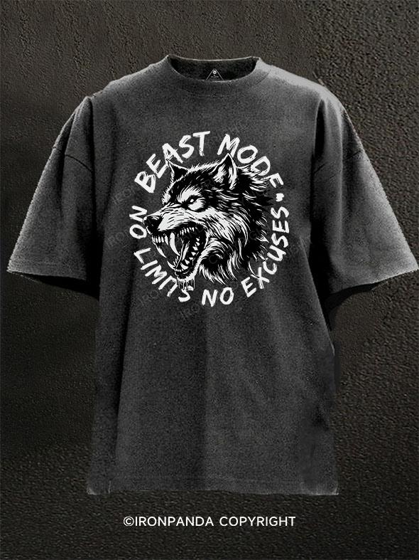 Beast Mode Wolf Washed Gym Shirt