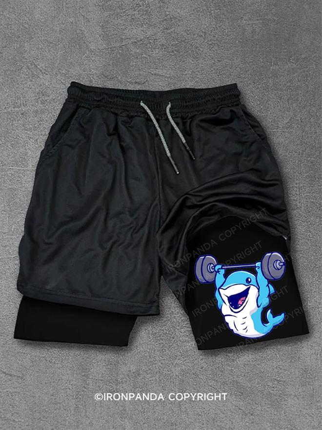 Cute Shark Lifting Barbell Performance Training Shorts