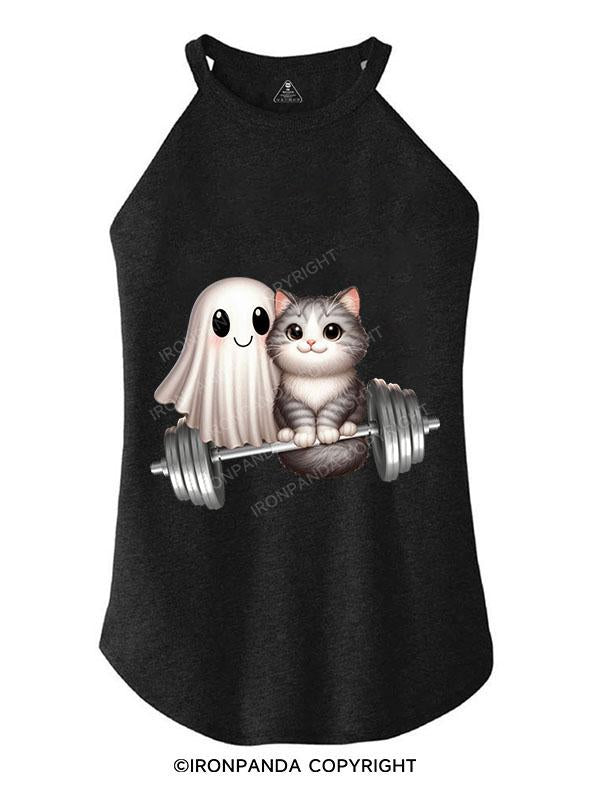 CAT & GHOST WORKOUT BUDDIES TRI ROCKER COTTON TANK