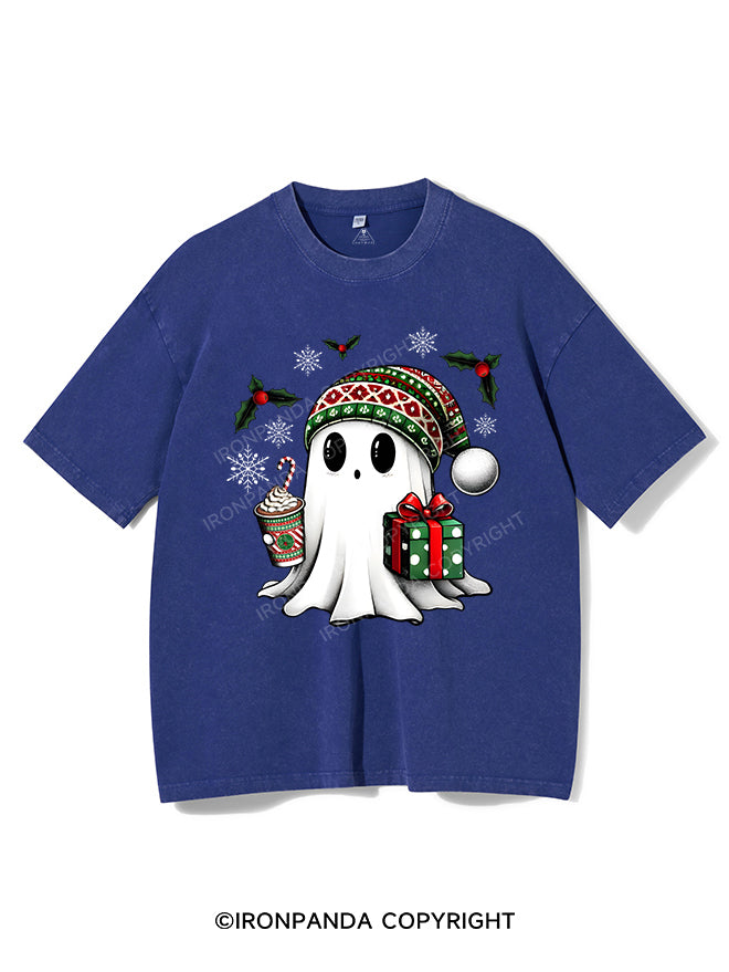 CHRISTMAS GHOST WITH COFFEE AND GIFT VINTAGE GYM SHIRT