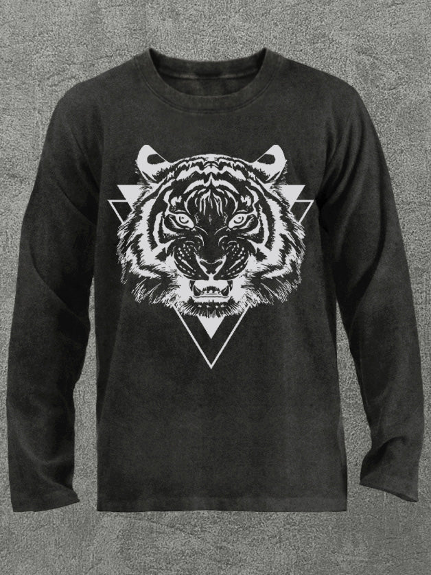 tiger head Washed Gym Long Sleeve Shirt