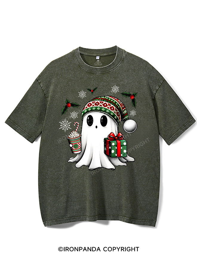 CHRISTMAS GHOST WITH COFFEE AND GIFT VINTAGE GYM SHIRT