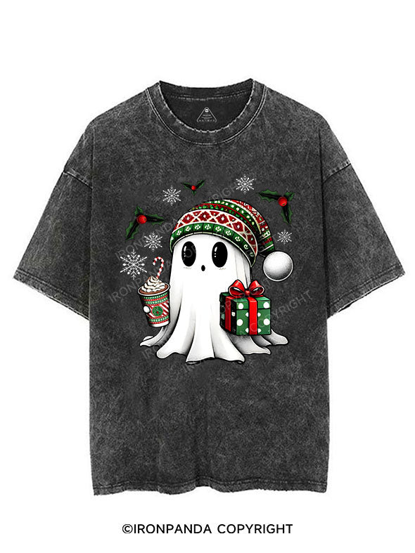 CHRISTMAS GHOST WITH COFFEE AND GIFT VINTAGE GYM SHIRT