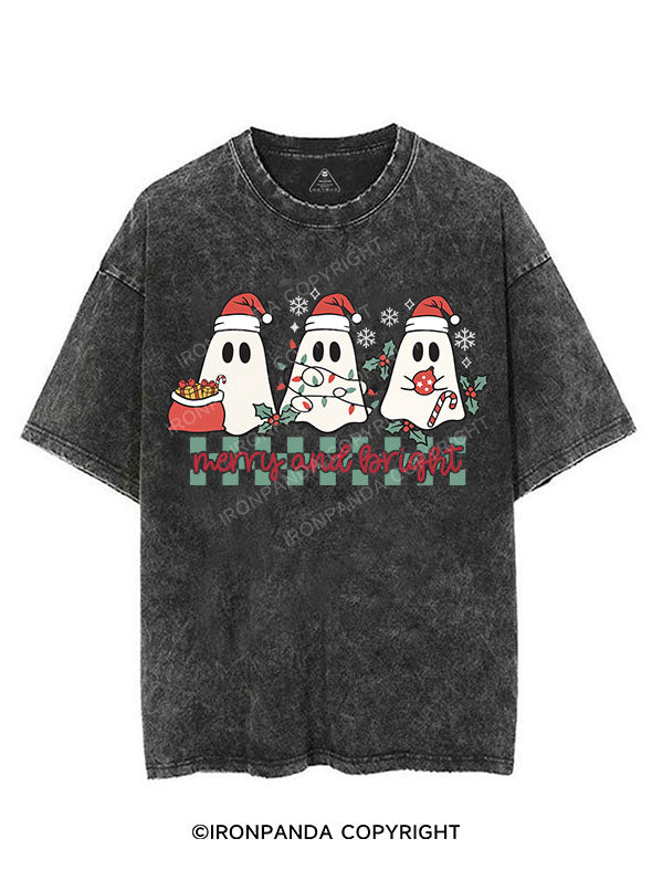 MERRY AND BRIGHT CHRISTMAS GHOST VINTAGE GYM SHIRT