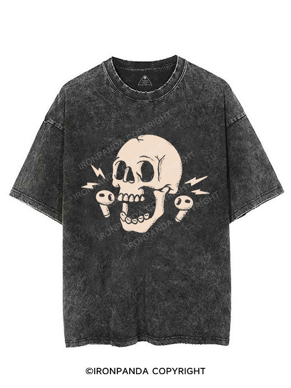 SKELETON WITH EARPHONE VINTAGE GYM SHIRT