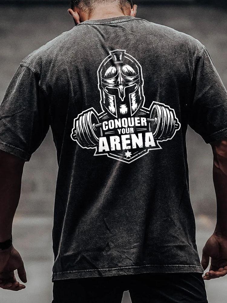 Conquer Your Arena Warrior back printed Washed Gym Shirt